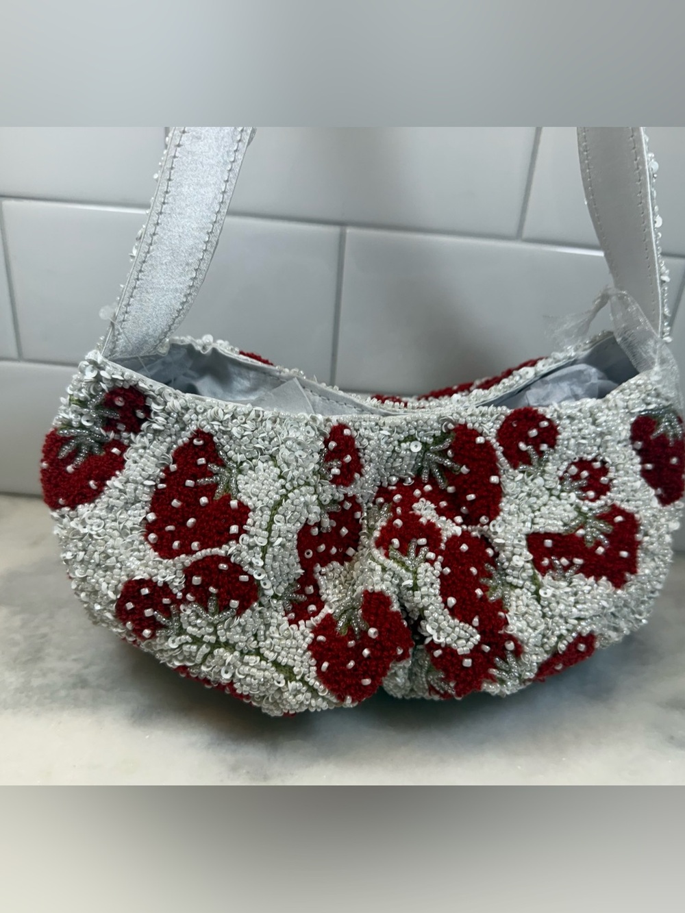 Viral TikTok Strawberry Beaded Mini Handbag Fruit Purse Handmade in India NWT